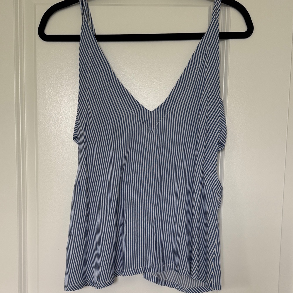 Lulus Blue White Striped Tie Back V-Neck Tank Top XS Coastal Summer